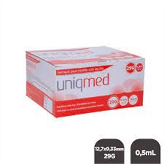 Seringa para Insulina Uniqmed 0,5mL (50UI) Agulha 12,7x0,33mm 29G - caixa com 100un